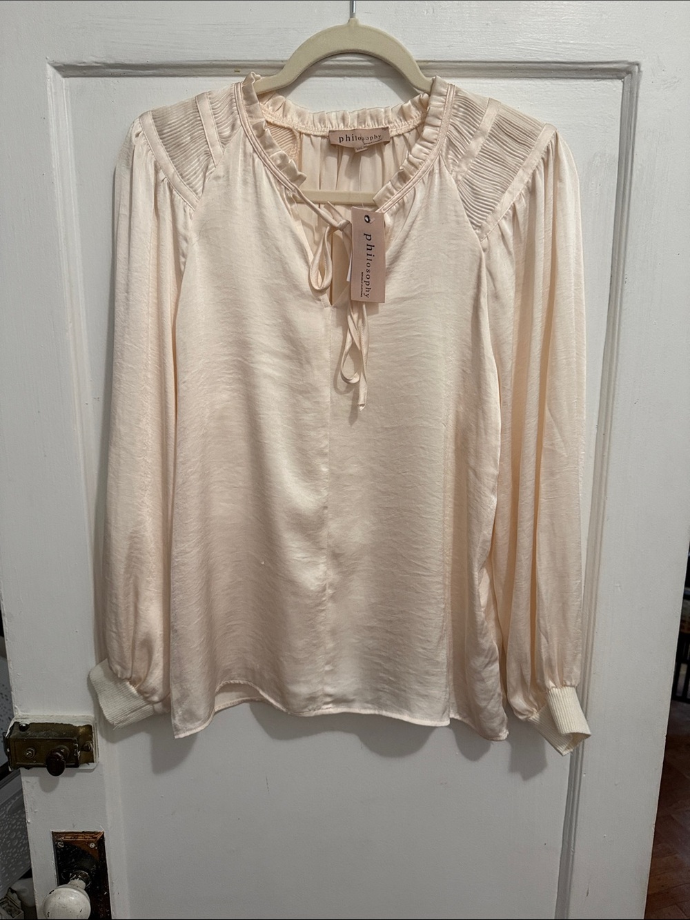 Philosophy Soft Cream Tie-Neck Ruffle Blouse